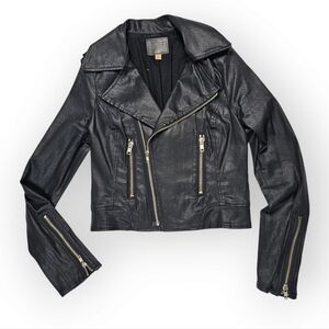 True Religion Black Coated Zipper Moto Jacket Women's‎ Size Small